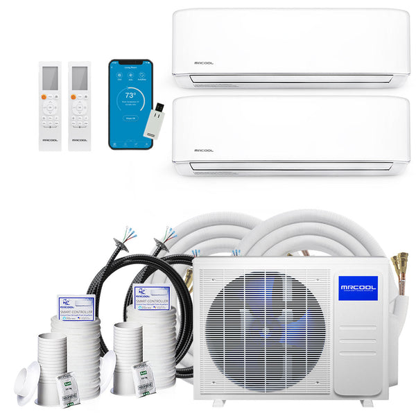 MRCOOL DIY 4th Gen Mini Split - 2-Zone 36,000 BTU Ductless Air Conditioner and Heat Pump with 18K + 18K Air Handlers, 66 ft. Line Sets, and Install Kit