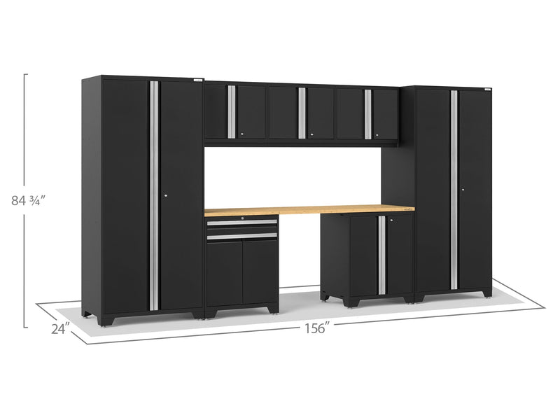 NewAge Pro Series 8 Piece Cabinet Set With Wall, Base, Multi-Function Cabinet, Lockers and 84 in. Worktop