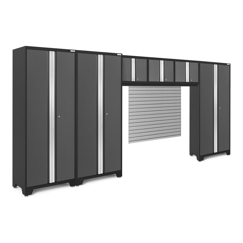 NewAge Bold Series Gray 6 Piece Cabinet Set With Slatwall, Wall Cabinets and 30 in. Lockers