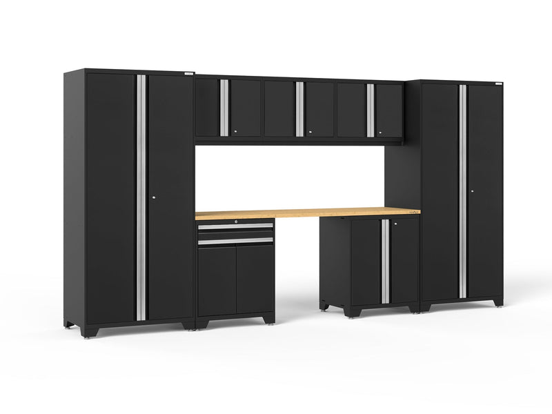 NewAge Pro Series 8 Piece Cabinet Set With Wall, Base, Multi-Function Cabinet, Lockers and 84 in. Worktop