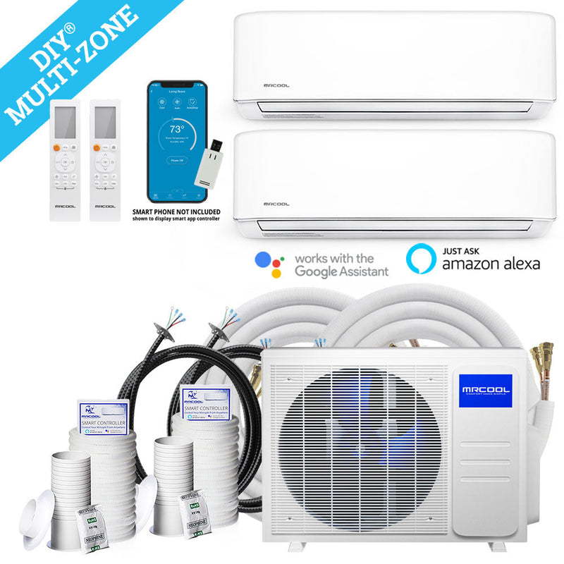 MRCOOL DIY 4th Gen Mini Split - 2-Zone 48,000 BTU Ductless Air Conditioner and Heat Pump with 36K + 9K Air Handlers, 35 ft. Line Sets, and Install Kit