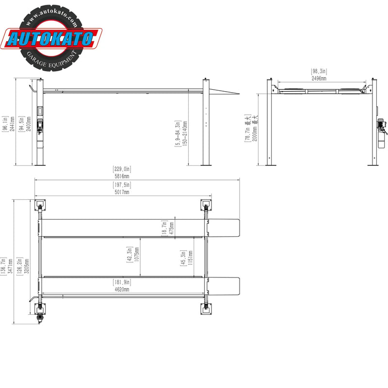 Katool | KT-4H110 Four Post Vehicle Lift 11,000lbs