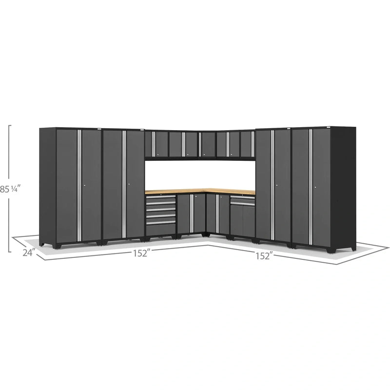 NewAge Pro 3.0 Series 16-Piece Cabinet Set with Lockers, Wall, Tool Drawer, Base, Corner Wall Cabinet and 56 in. Worktop