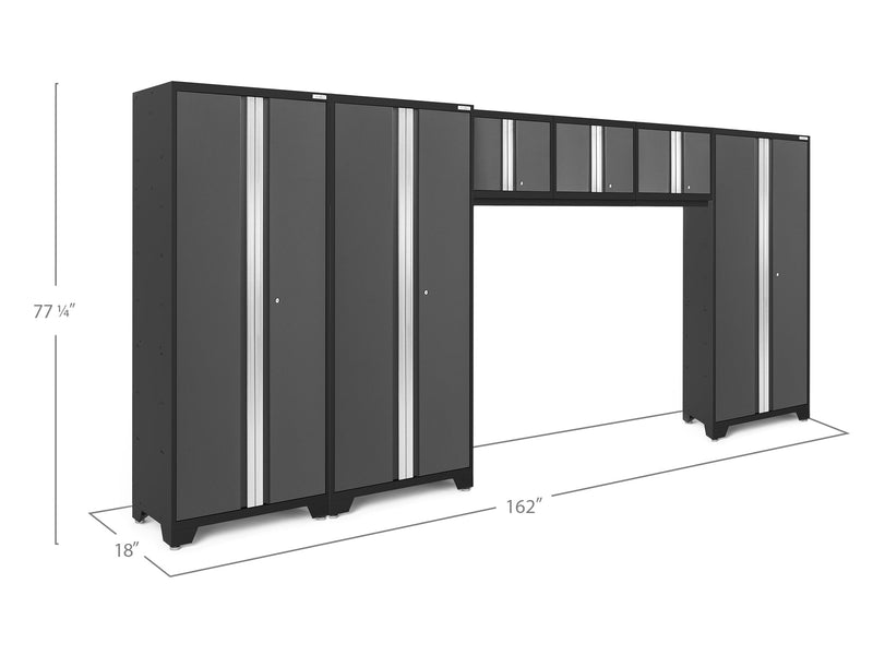 NewAge Bold Series Gray 6 Piece Cabinet Set With Slatwall, Wall Cabinets and 30 in. Lockers