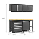 NewAge Pro Series 5 Piece Cabinet Set With Wall, Tool Drawer Cabinet, Mobile Utility Cart, and 84 in. Workbench