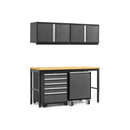 NewAge Pro Series 5 Piece Cabinet Set With Wall, Tool Drawer Cabinet, Mobile Utility Cart, and 84 in. Workbench