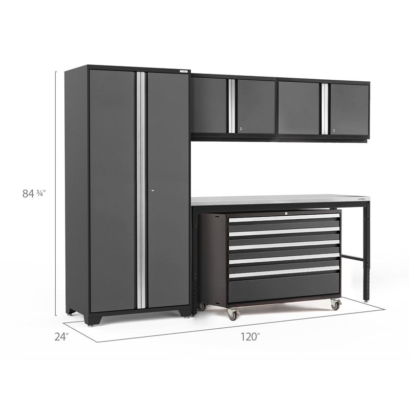 NewAge Pro Series 5 Piece Cabinet Set With Wall, Tool Cabinet, Locker and 84 in. Workbench