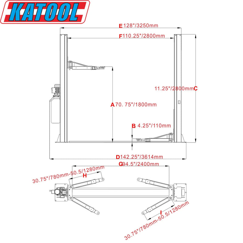 Katool | KT-H100 Two Post Vehicle Lift 10,000lbs