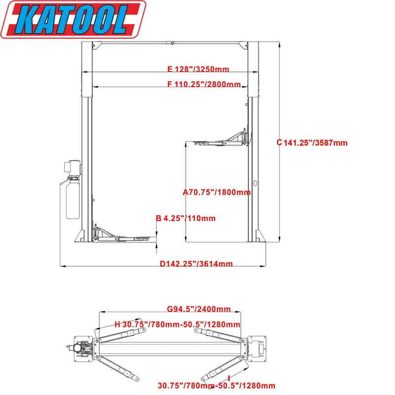 Katool | KT-M110 Two Post Clear-floor Vehicle Lift 11,000lbs