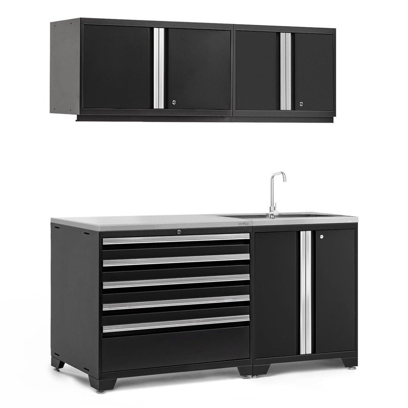 NewAge Pro Series 5 Piece Black Frame Cabinet Set With Garage Sink Cabinet