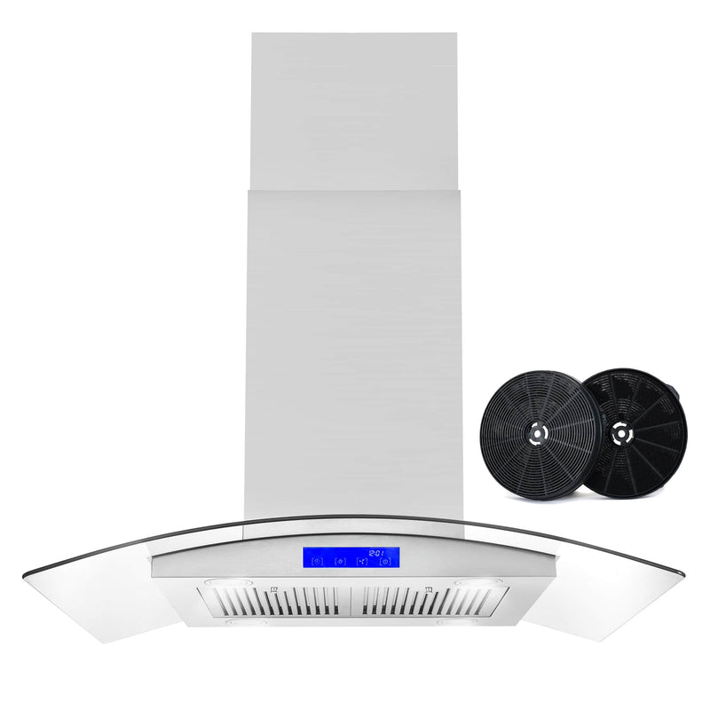 Cosmo 36-Inch 380 CFM Island Range Hood in Stainless Steel with Tempered Glass COS-668ICS900-DL