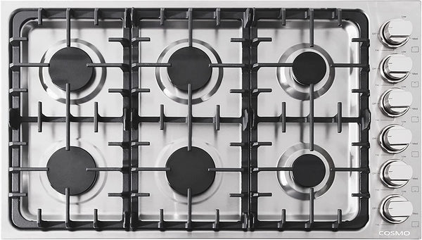 Cosmo 36-Inch Gas Cooktop with 6 Burners in Stainless Steel COS-DIC366