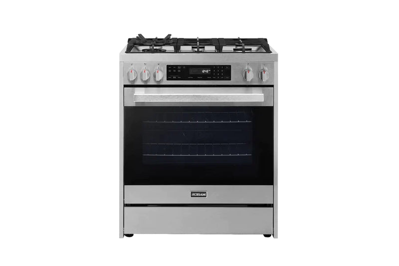 ROBAM 30-Inch 5 Cu. Ft. Oven Freestanding Gas Range, 5 Sealed Brass Burners in Stainless Steel 7GG10