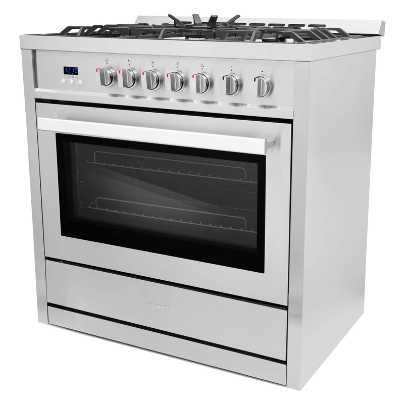 Cosmo 36-Inch 3.8 Cu. Ft. Single Oven Gas Range with 5 Burner Cooktop in Stainless Steel - COS-965AGC