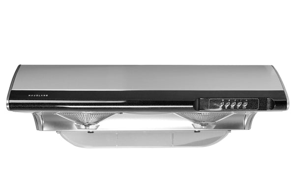 Hauslane 30 Inch Under Cabinet Push Button Range Hood with Grease Catchers and Black Trim in Stainless Steel, UCC190SS30