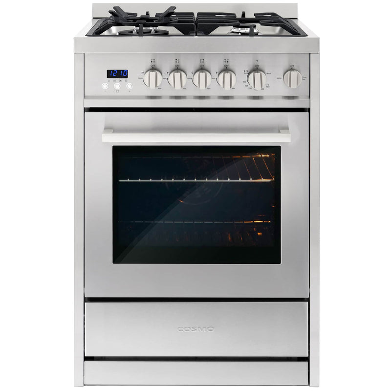 Cosmo 24-Inch 2.73 Cu. Ft. Single Oven Gas Range with 4 Burner Cooktop in Stainless Steel (COS-244AGC)