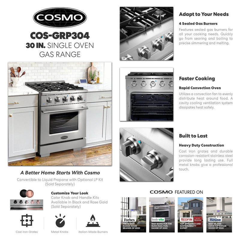 Cosmo 30-Inch Professional Style Gas Range (COS-GRP304)