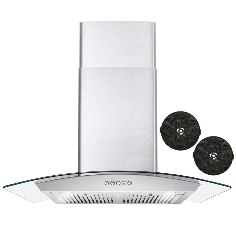 Cosmo 30-Inch 380 CFM Ductless Wall Mount Range Hood in Stainless Steel with Tempered Glass COS-668WRC75-DL