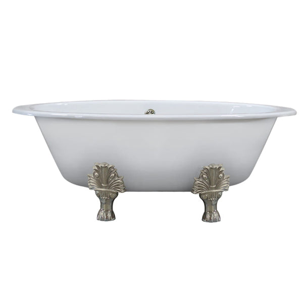 Cambridge Plumbing Extra Wide Cast Iron Clawfoot Tub, 65.5 x 35.5 No Faucet Holes and Brushed Nickel Feet DEX-NH-BN