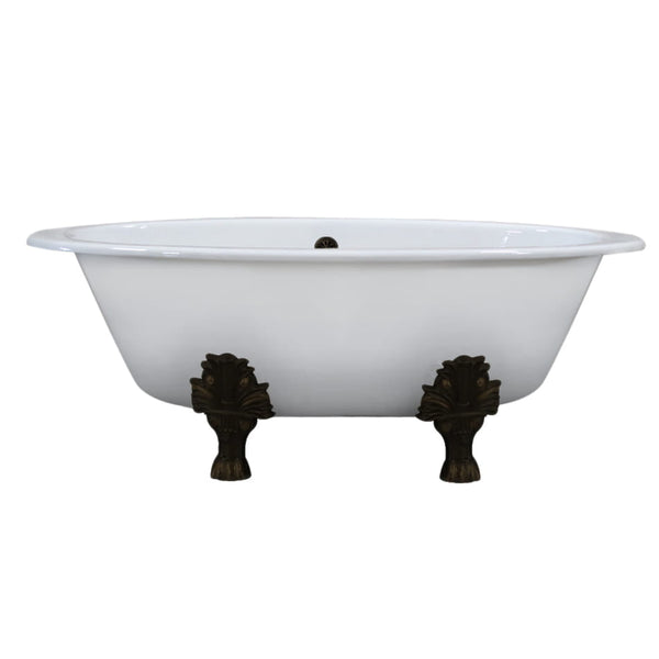 Cambridge Plumbing Extra Wide Cast Iron Clawfoot Tub, 65.5 x 35.5 No Faucet Holes and Oil Rubbed Bronze Feet DEX-NH-ORB