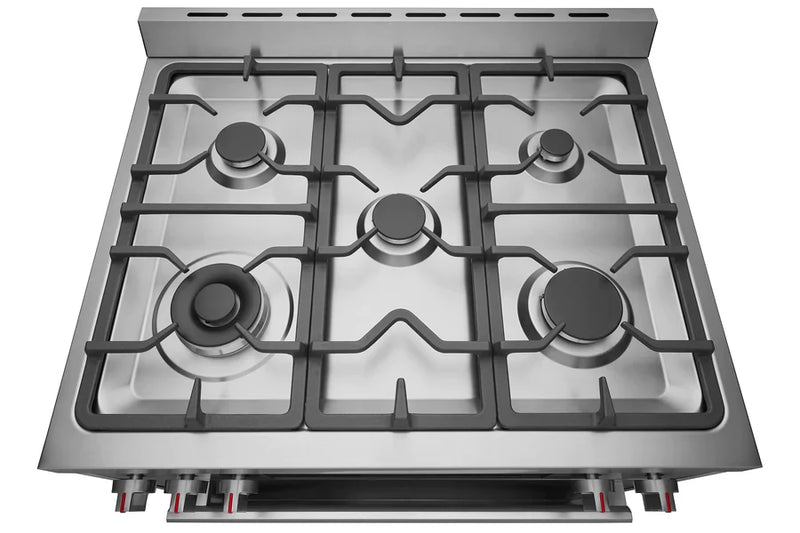 ROBAM 30-Inch 5 Cu. Ft. Oven Dual Fuel Gas Range with 5 Sealed Brass Burners in Stainless Steel G517K
