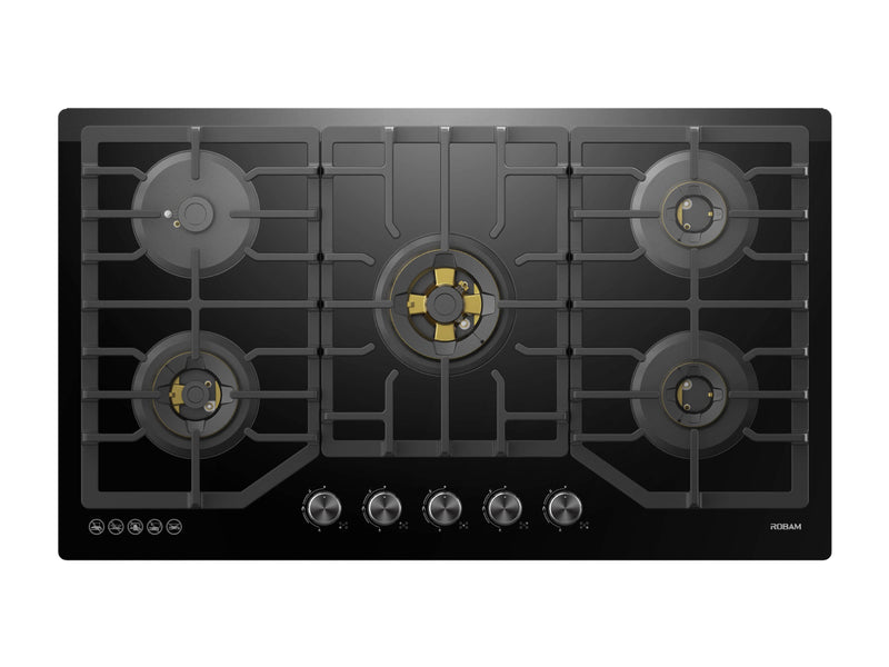ROBAM 36-Inch 5-Burner Gas Cooktop with Brass Burners in Black ZG9500B