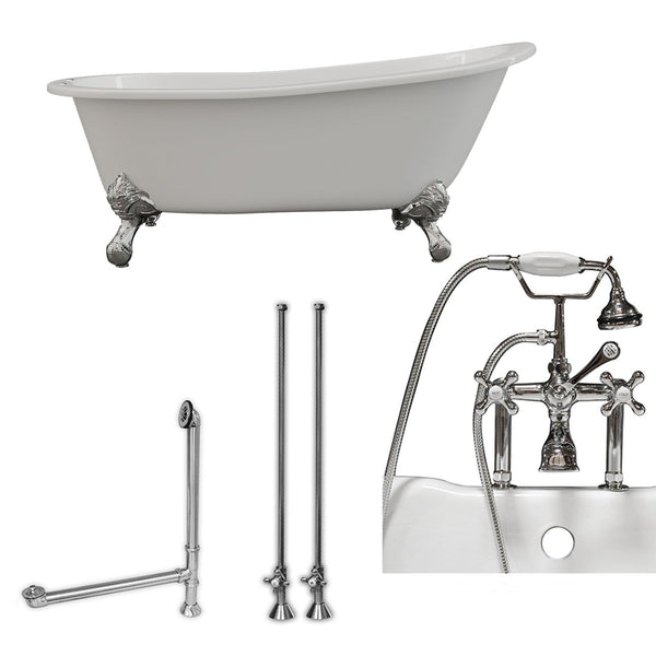 Cambridge Plumbing Cast Iron Slipper Clawfoot Tub 67" X 30" Faucet Complete Polished Chrome Package