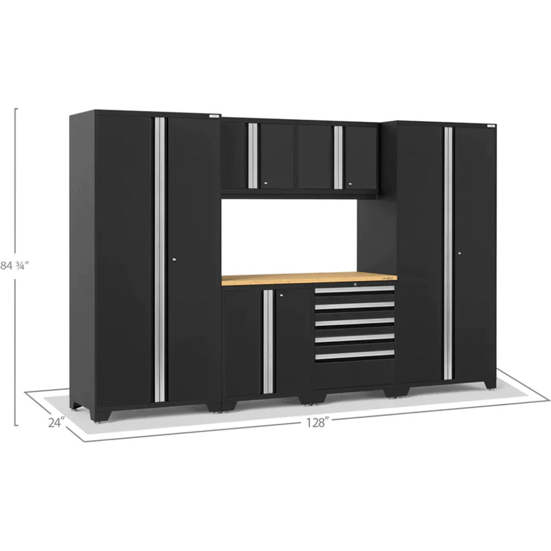 NewAge Pro 3.0 Series 7-Piece Cabinet Set With Base, Wall, Tool Drawer Cabinet, Lockers and 56 in. Worktop