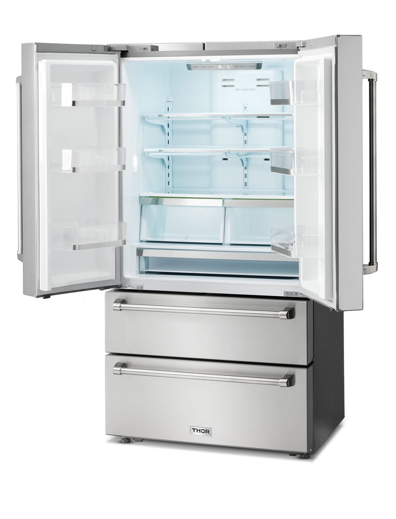 Thor Kitchen 36 Inch Professional French Door Refrigerator with Freezer Drawers - TRF3602