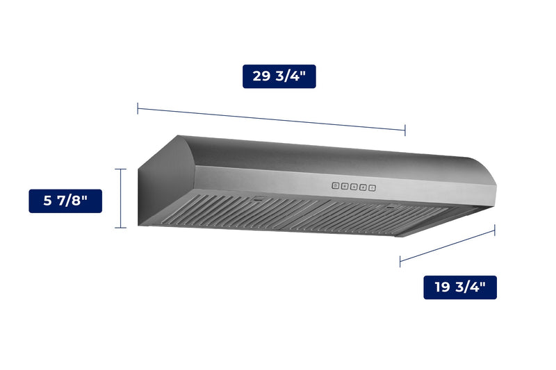 Hauslane 30 Inch Under Cabinet Curved Range Hood with Stainless Steel Filters and Panel LED in Stainless Steel, UCB018SS30