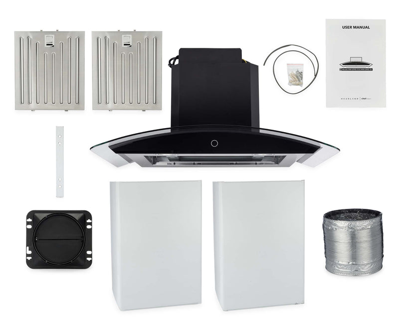 Hauslane 30 Inch Wall Mount Touch Control Range Hood with Tempered Glass in Stainless Steel, WM639SS30