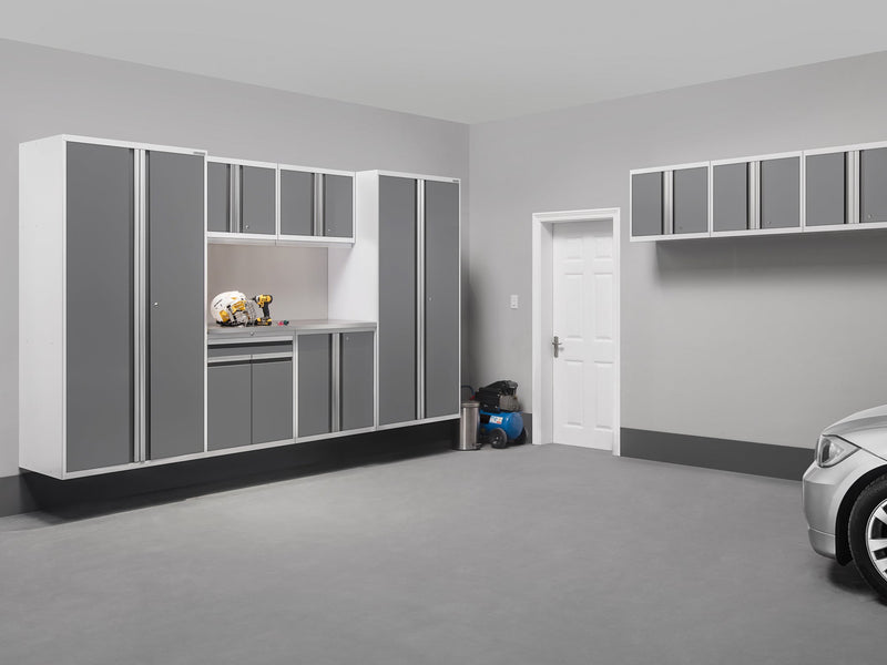 NewAge Pro Series 8 Piece Cabinet Set With Wall, Tool Drawer, Multi-Function Cabinet, Lockers and 84 in. Worktop