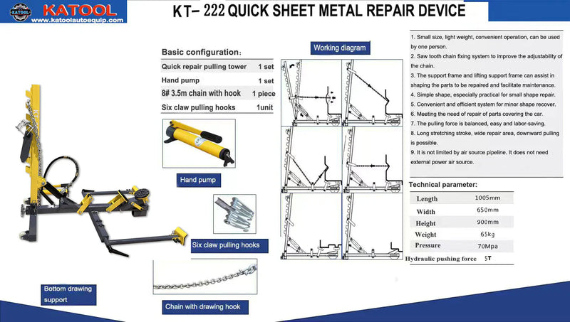 Katool | KT-222 Auto Body Frame Puller Straightener (Free Hand Air Pump & Accessories)