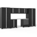 NewAge Pro Series 8 Piece Cabinet Set With Wall, Base, Tool Drawer Cabinet, Lockers and 84 in. Worktop