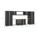 NewAge Pro Series 9 Piece Cabinet Set With Wall, Base, Tool Drawer Cabinet, 56 in. Integrated Shelf and 112 in. Worktop