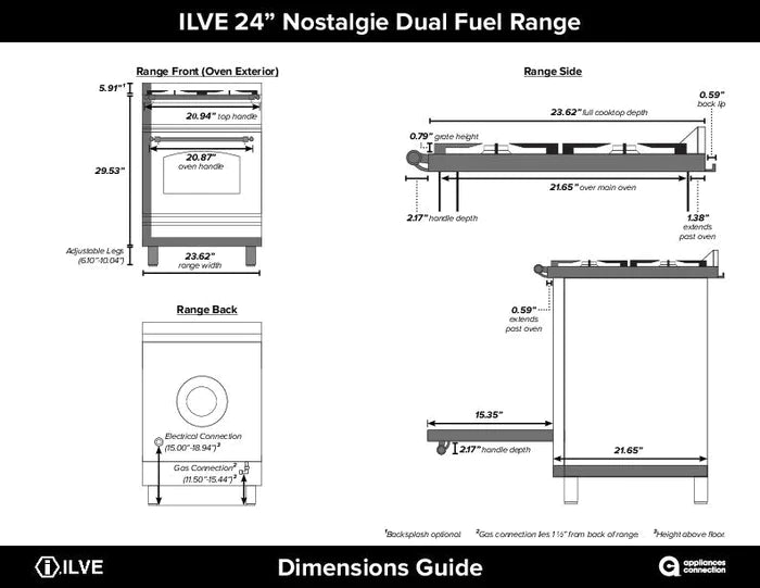 ILVE 24-Inch Nostalgie - Dual Fuel Range with 4 Sealed Burners - 2.44 cu. ft. Oven - UPN60DMPI