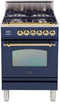 ILVE 24-Inch Nostalgie Gas Range with 4 Brass Sealed Burners - 2.4 cu. ft. Oven - UPN60DVGGM