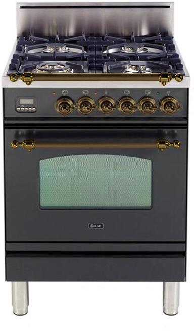 ILVE 24-Inch Nostalgie Gas Range with 4 Brass Sealed Burners - 2.4 cu. ft. Oven - UPN60DVGGM