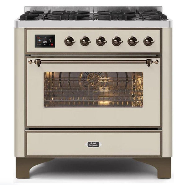 ILVE 36" Majestic II Series Dual Fuel Gas Range with 6 Burners with 3.5 cu. ft. Oven Capacity TFT Oven Control Display UM096DNS