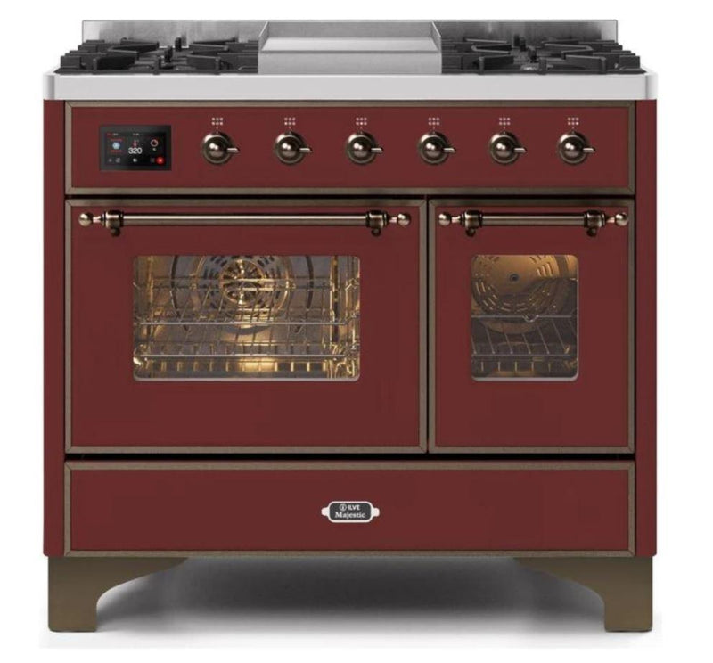 ILVE 40 Inch Majestic II Series Natural Gas/ Propane Gas Burner and Electric Oven with 6 Sealed Burners UMD10FDNS3