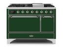 ILVE 48 Inch Majestic II Series Freestanding Dual Fuel Liquid Propane Range with 8 Sealed Brass Non Stick Coated Burners and Griddle UM12FDQNS3