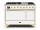 ILVE 48 Inch Majestic II Series Freestanding Dual Fuel Liquid Propane Range with 8 Sealed Brass Non Stick Coated Burners and Griddle UM12FDQNS3