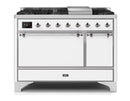 ILVE 48 Inch Majestic II Series Freestanding Dual Fuel Liquid Propane Range with 8 Sealed Brass Non Stick Coated Burners and Griddle UM12FDQNS3