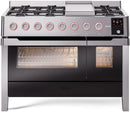 ILVE 48" Panoramagic Series Freestanding Double Oven Dual Fuel Range with 8 Sealed Burners and Griddle UPM12FDS3SS