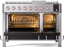 ILVE 48" Panoramagic Series Freestanding Double Oven Dual Fuel Range with 8 Sealed Burners and Griddle UPM12FDS3SS