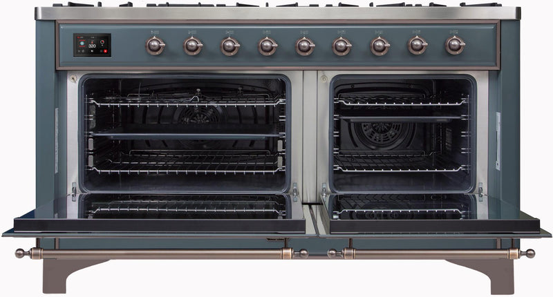 ILVE 60 Inch Majestic II Series Dual Fuel Natural Gas Range with 9 Sealed Burners and Griddle with 5.8 cu. ft. Total Oven Capacity TFT Oven Control Display UM15FDNS3