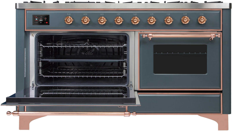 ILVE 60 Inch Majestic II Series Dual Fuel Natural Gas Range with 9 Sealed Burners and Griddle with 5.8 cu. ft. Total Oven Capacity TFT Oven Control Display UM15FDNS3