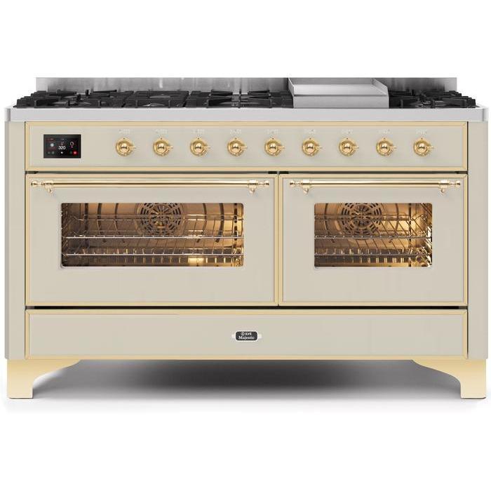 ILVE 60 Inch Majestic II Series Dual Fuel Natural Gas Range with 9 Sealed Burners and Griddle with 5.8 cu. ft. Total Oven Capacity TFT Oven Control Display UM15FDNS3