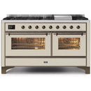 ILVE 60 Inch Majestic II Series Dual Fuel Natural Gas Range with 9 Sealed Burners and Griddle with 5.8 cu. ft. Total Oven Capacity TFT Oven Control Display UM15FDNS3