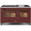 ILVE 60 Inch Majestic II Series Dual Fuel Natural Gas Range with 9 Sealed Burners and Griddle with 5.8 cu. ft. Total Oven Capacity TFT Oven Control Display UM15FDNS3